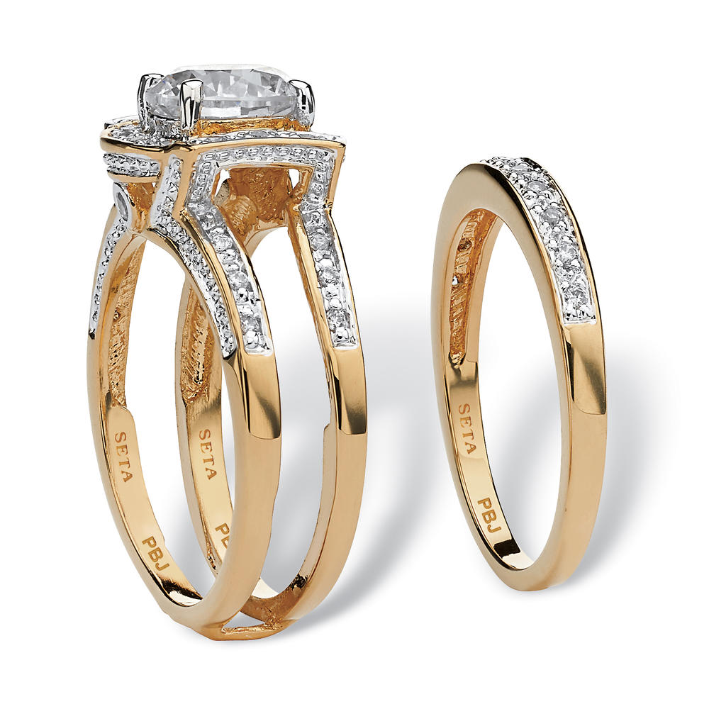 PalmBeach Jewelry 2.37 TCW Round Cubic Zirconia Channel-Set 2-Piece Jacket Bridal Set 18k Gold-Plated