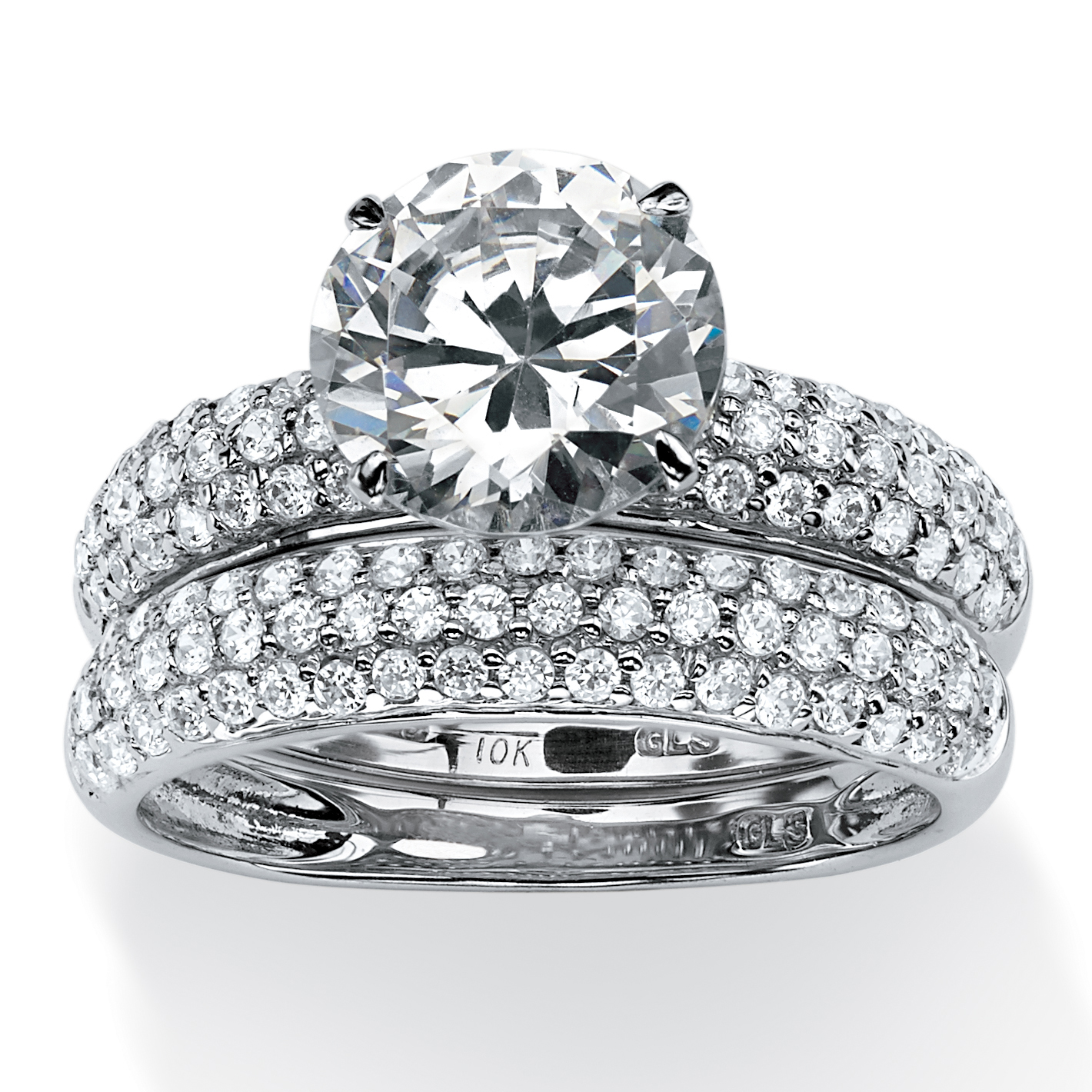 PalmBeach Jewelry 2 Piece 3.80 TCW Pave Cubic Zirconia Bridal Ring Set in Solid 10k White Gold