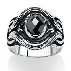 PalmBeach Jewelry Men's 1.86 TCW Black Oval-Cut Cubic Zirconia Evil Eye Ring in Antiqued Stainless Steel Sizes 9-16