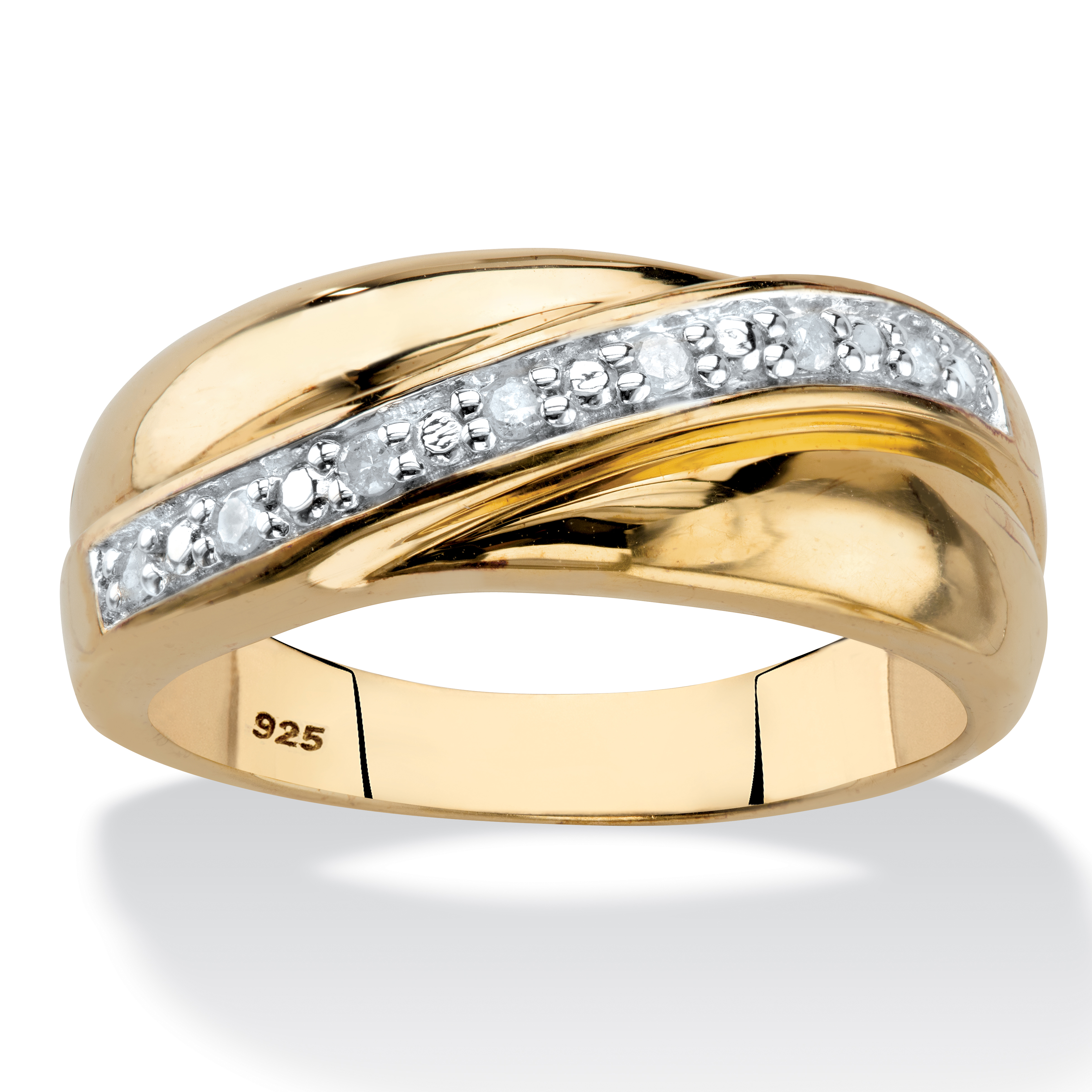 PalmBeach Jewelry Men's 1/10 TCW Round Diamond Wedding Band in 18k Gold-plated Sterling Silver