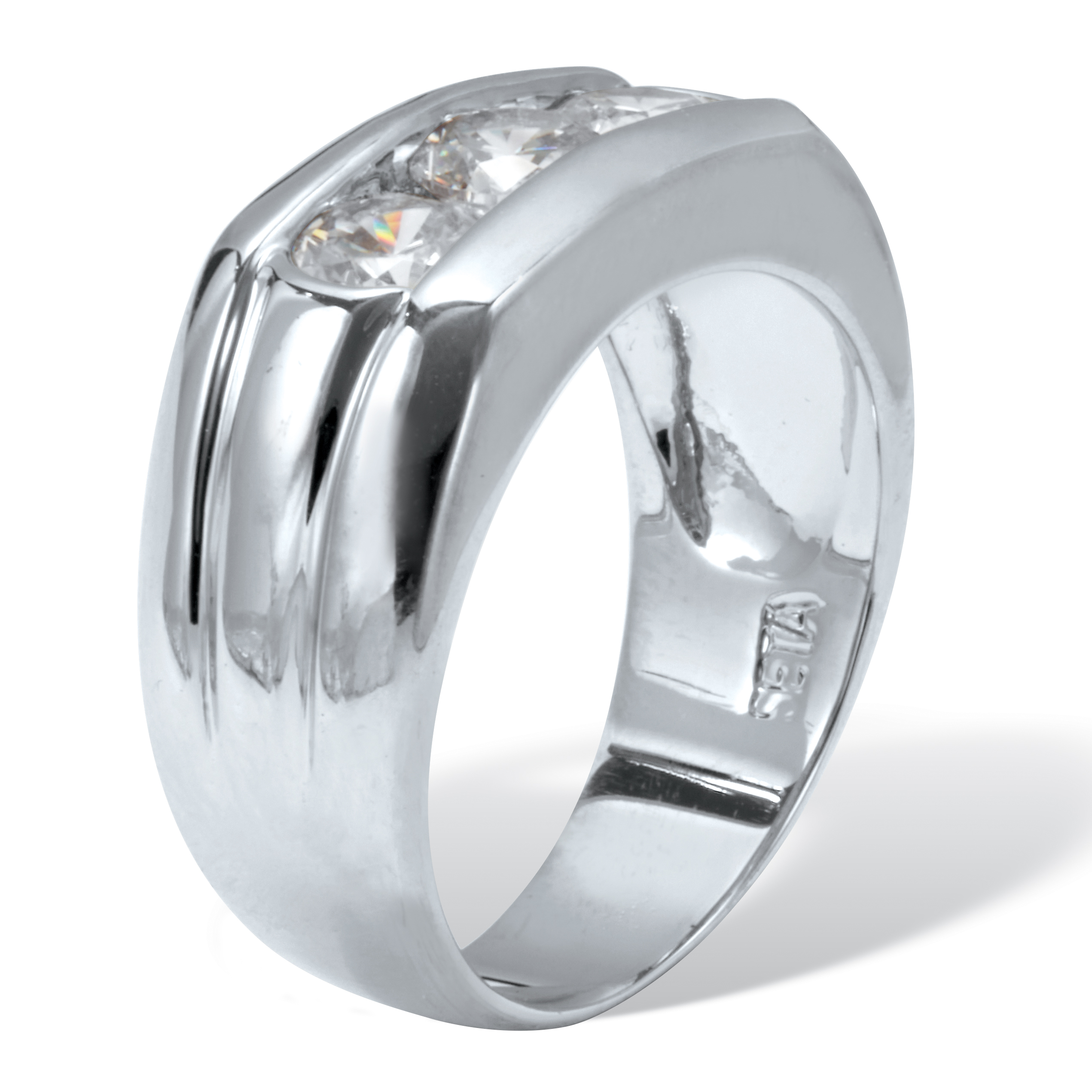 PalmBeach Jewelry Men's 1.50 TCW Round Cubic Zirconia Ring in Platinum Plated Sizes 8-16