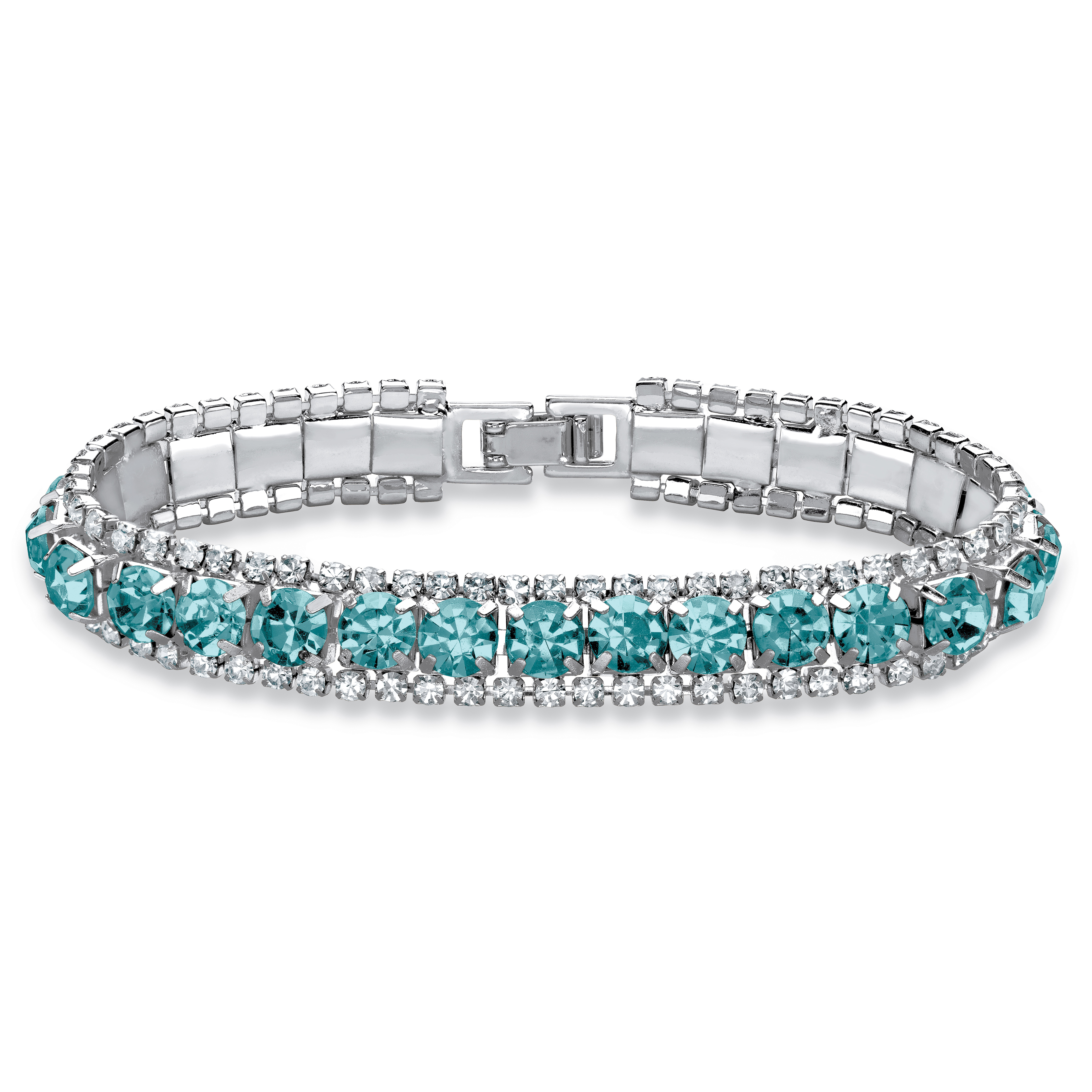 PalmBeach Jewelry Round Simulated Birthstone and Crystal Accent Tennis Bracelet in Silvertone 7"