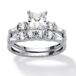 PalmBeach Jewelry 2 Piece 2.52 TCW Princess-Cut Cubic Zirconia Bridal Ring Set in 10k White Gold