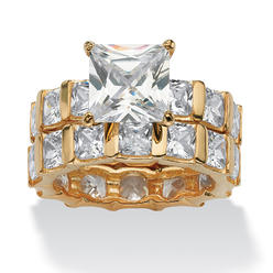 PalmBeach Jewelry 12.67 TCW Princess-Cut Cubic Zirconia Gold-Plated Eternity Wedding Ring Set