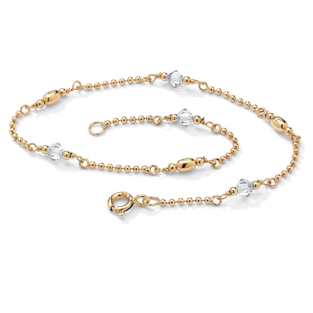PalmBeach Jewelry Simulated Birthstone Beaded Ankle Bracelet in 14k Gold-plated Sterling Silver