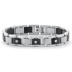 PalmBeach Jewelry Mens Crystal Accent Bar-Link Bracelet in Black Ion-Plated Stainless Steel
