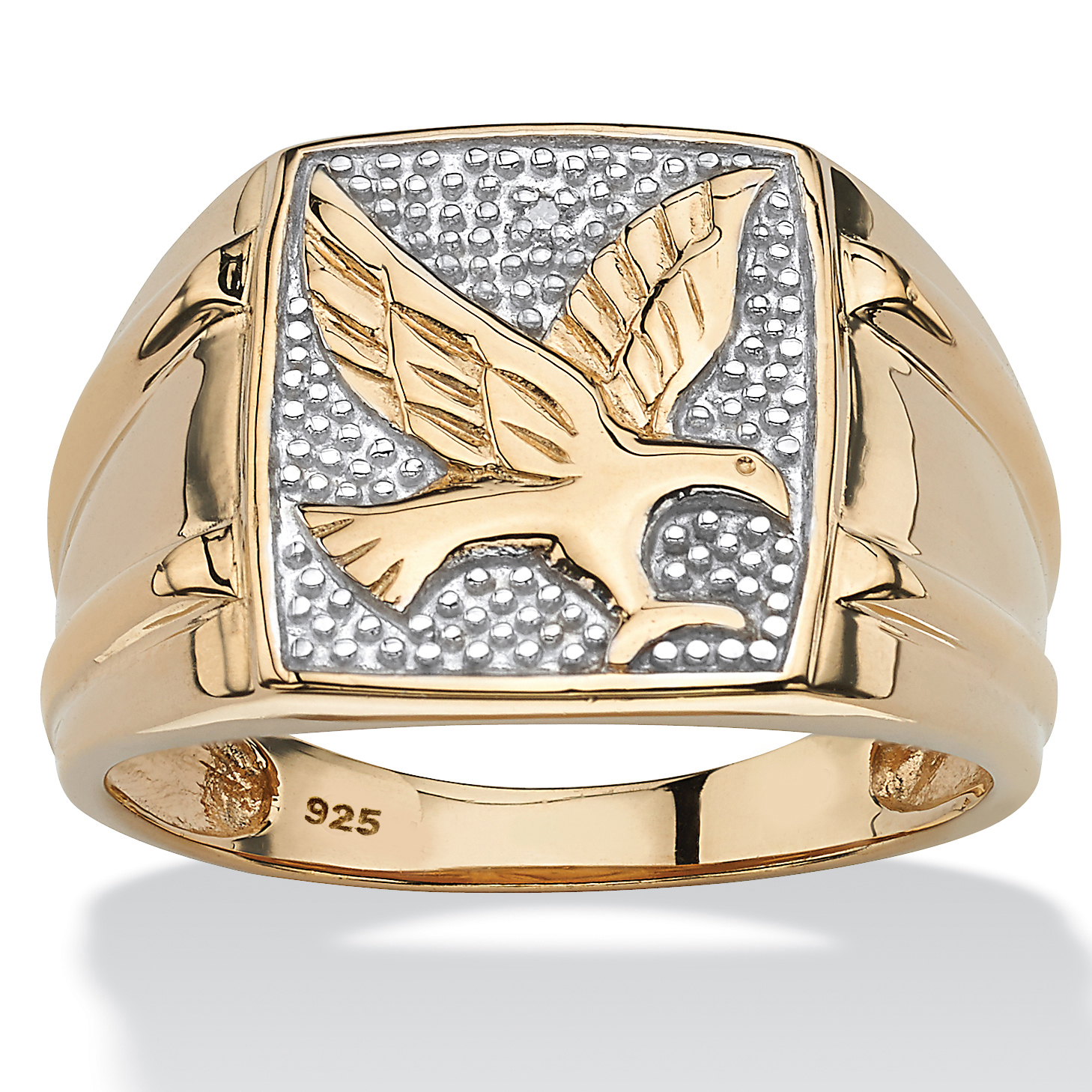 PalmBeach Jewelry Men's Round Two-Tone Diamond Accent 18k Gold-plated Sterling Silver Eagle Ring