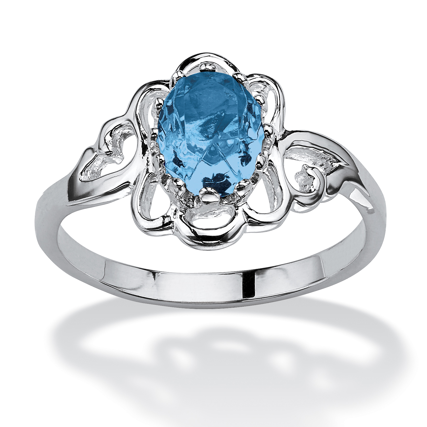 PalmBeach Jewelry Oval-Cut Open Scrollwork Simulated Birthstone Ring in Sterling Silver- March- Simulated Aquamarine