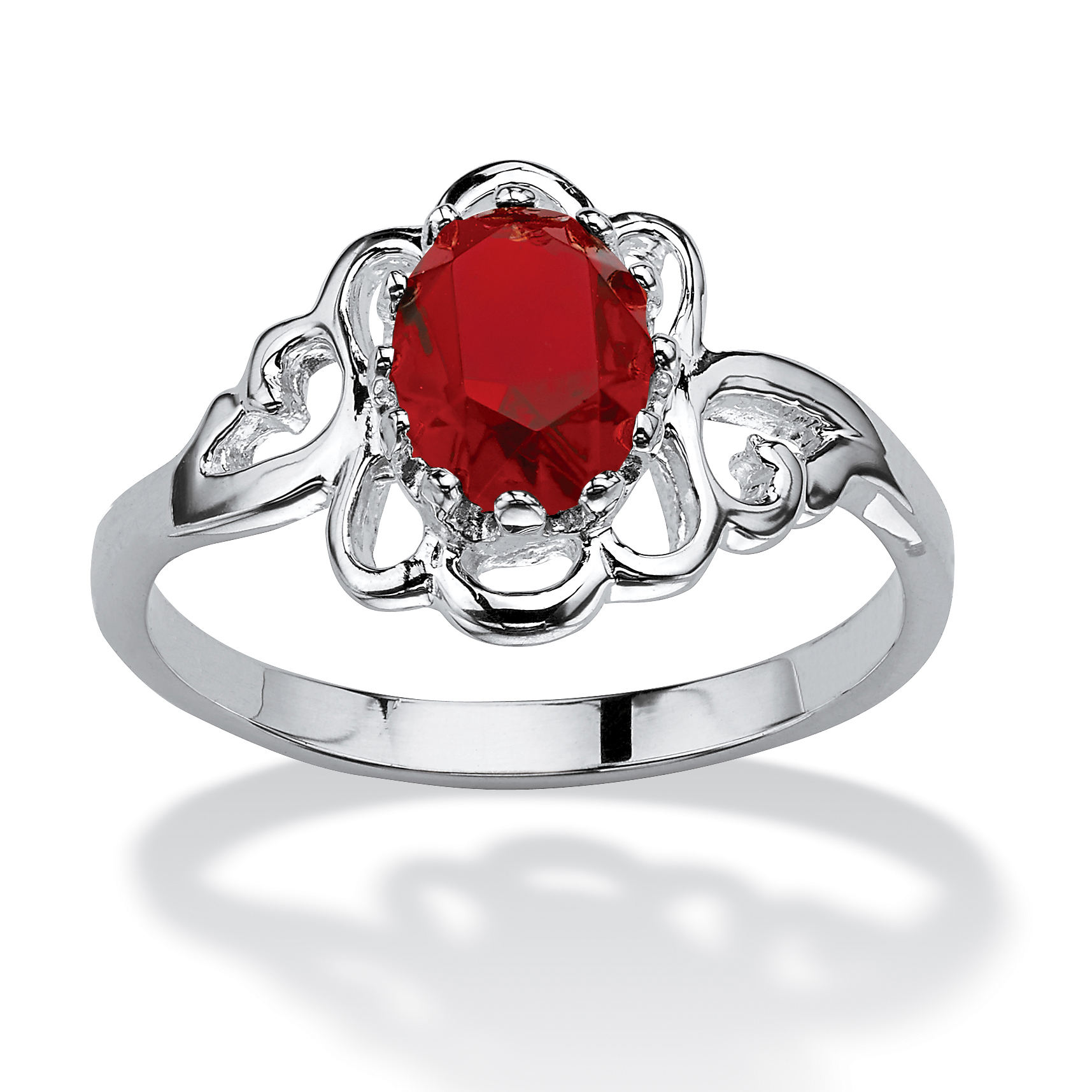 PalmBeach Jewelry Oval-Cut Open Scrollwork Simulated Birthstone Ring in Sterling Silver- July- Simulated Ruby