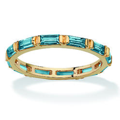 PalmBeach Jewelry Baguette-Cut Simulated Birthstone Eternity Stack Ring Gold-Plated- December- Simulated Blue Topaz