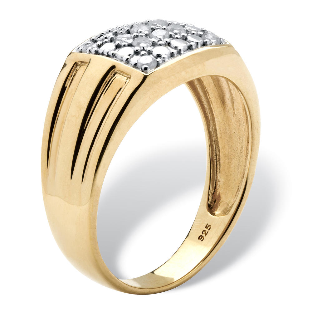 PalmBeach Jewelry Men's 1/7 TCW Round Diamond Grid Ring in 18k Gold-plated Sterling Silver