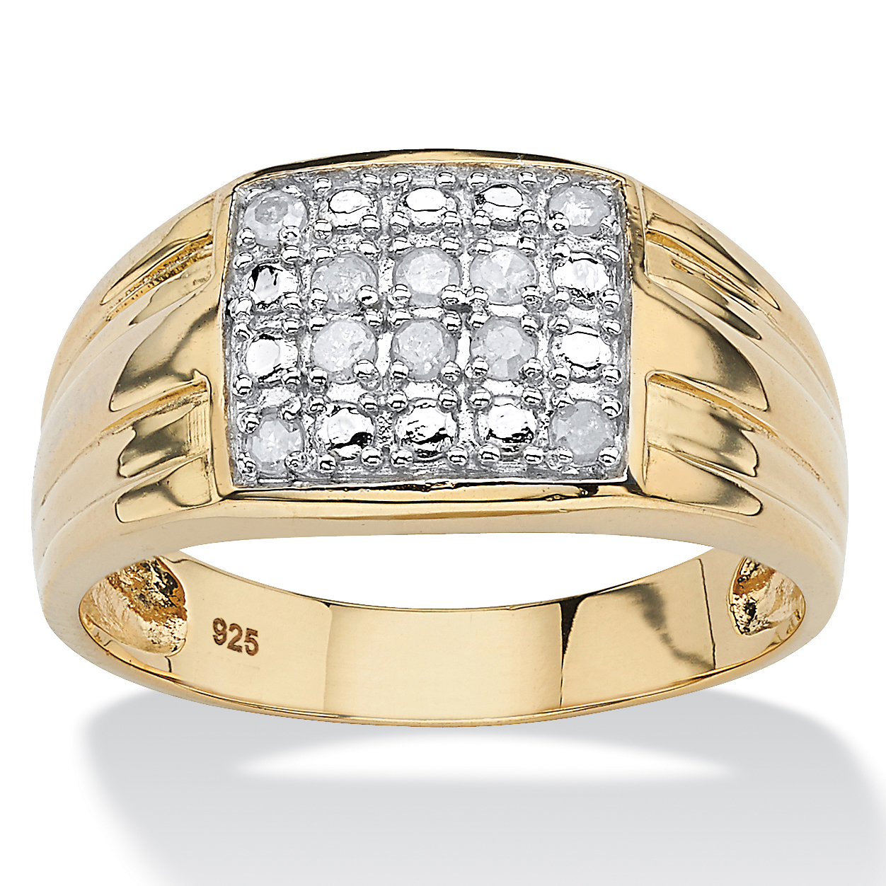 PalmBeach Jewelry Men's 1/7 TCW Round Diamond Grid Ring in 18k Gold-plated Sterling Silver