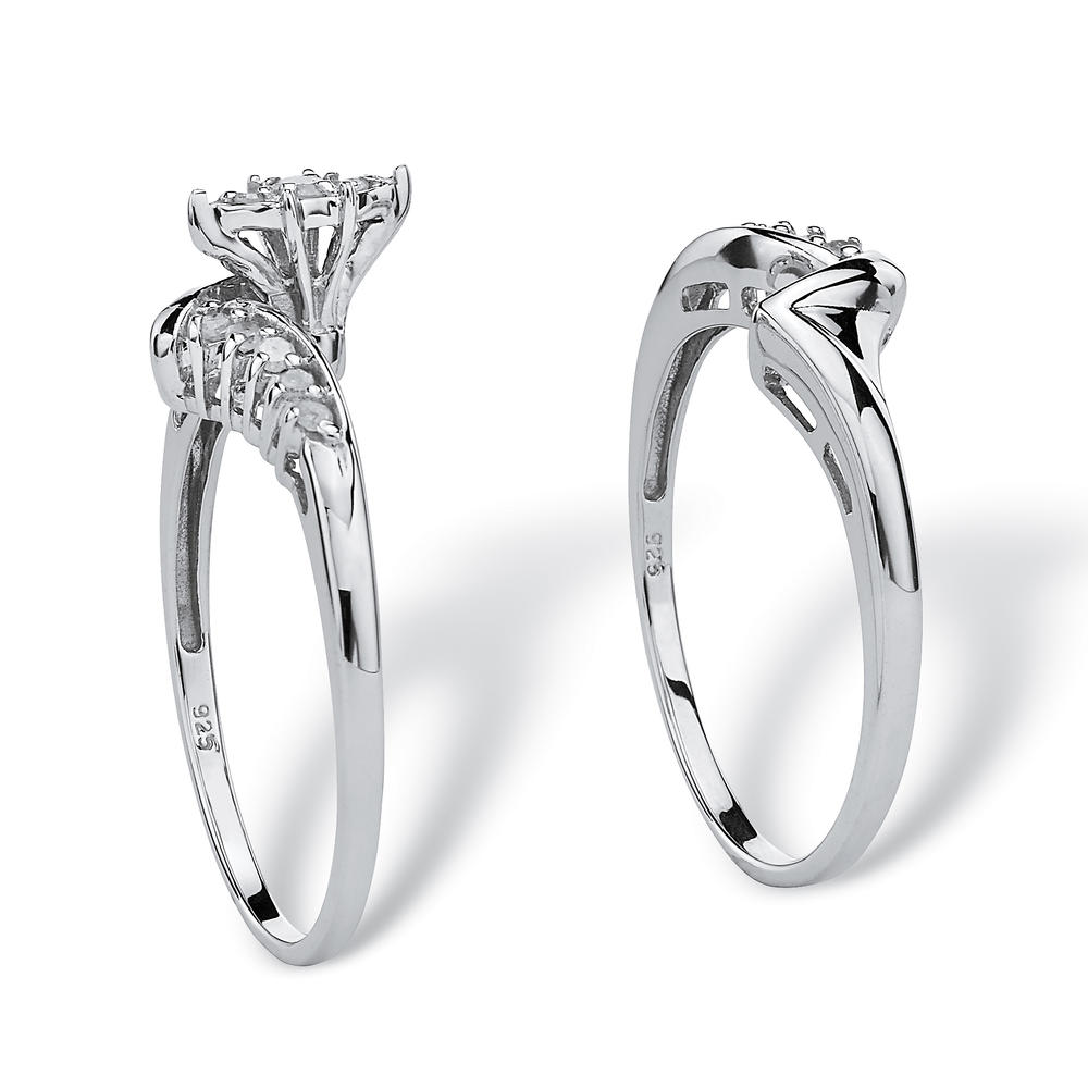PalmBeach Jewelry 1/5 TCW Round Diamond Two-Piece Bridal Set in Platinum-plated Sterling Silver