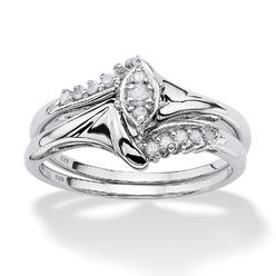 PalmBeach Jewelry 1/5 TCW Round Diamond Two-Piece Bridal Set in Platinum-plated Sterling Silver