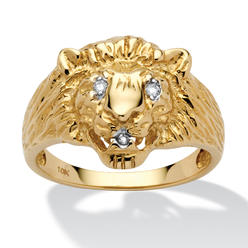PalmBeach Jewelry Men's Diamond Accent Solid 10k Yellow Gold Lion's Head Ring