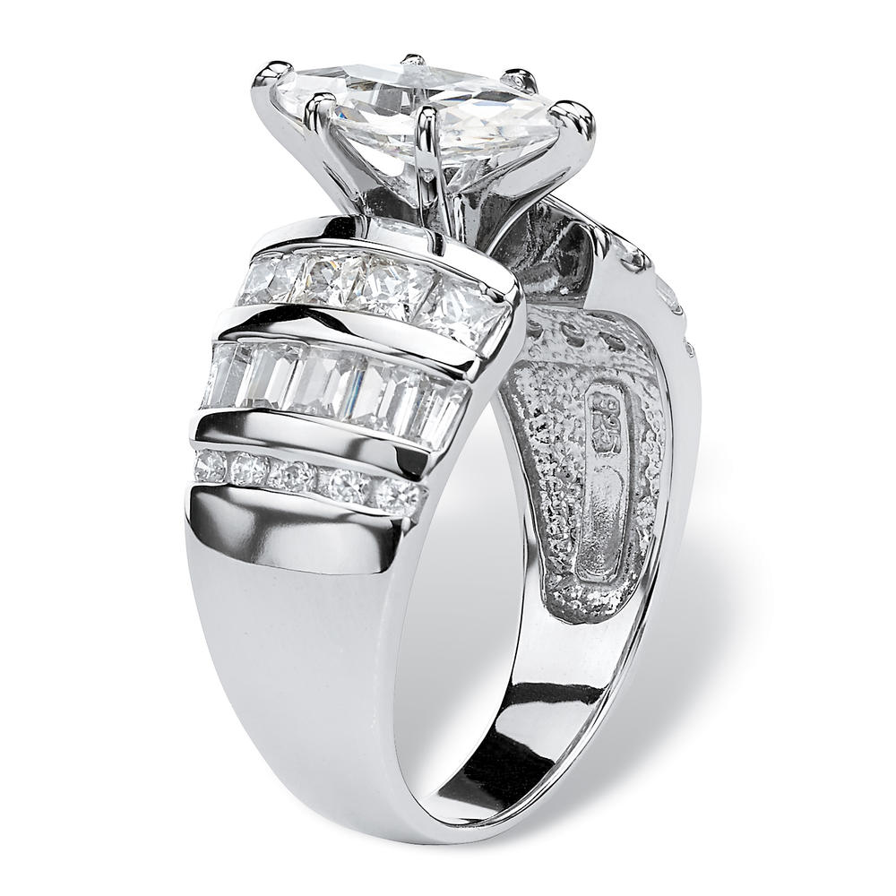 PalmBeach Jewelry 3.87 TCW Marquise-Cut Cubic Zirconia Engagement Anniversary Ring in Platinum-plated Sterling Silver