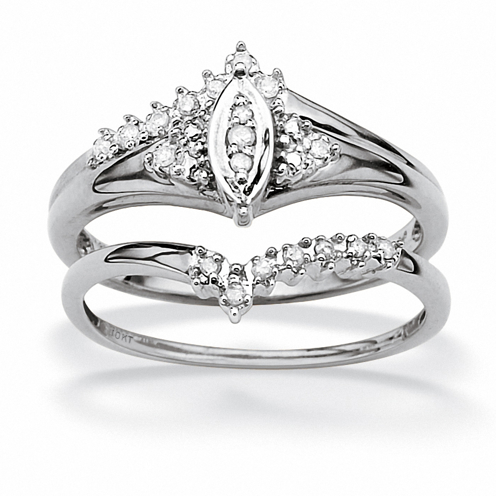 PalmBeach Jewelry 1/10 TCW Round Diamond Solid 10k White Gold Marquise-Shaped Bridal Engagement Ring Set