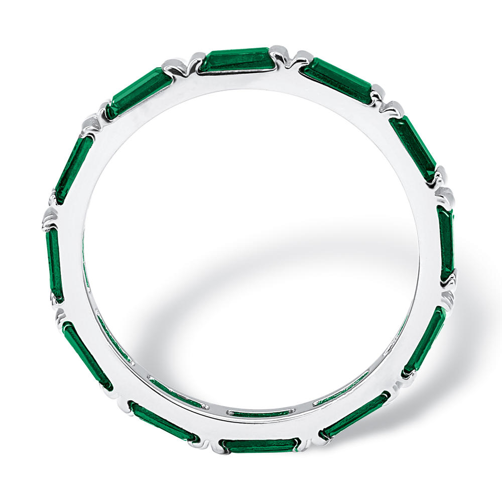 PalmBeach Jewelry Baguette Simulated Birthstone Stackable Eternity Band in .925 Sterling Silver- May- Simulated Emerald