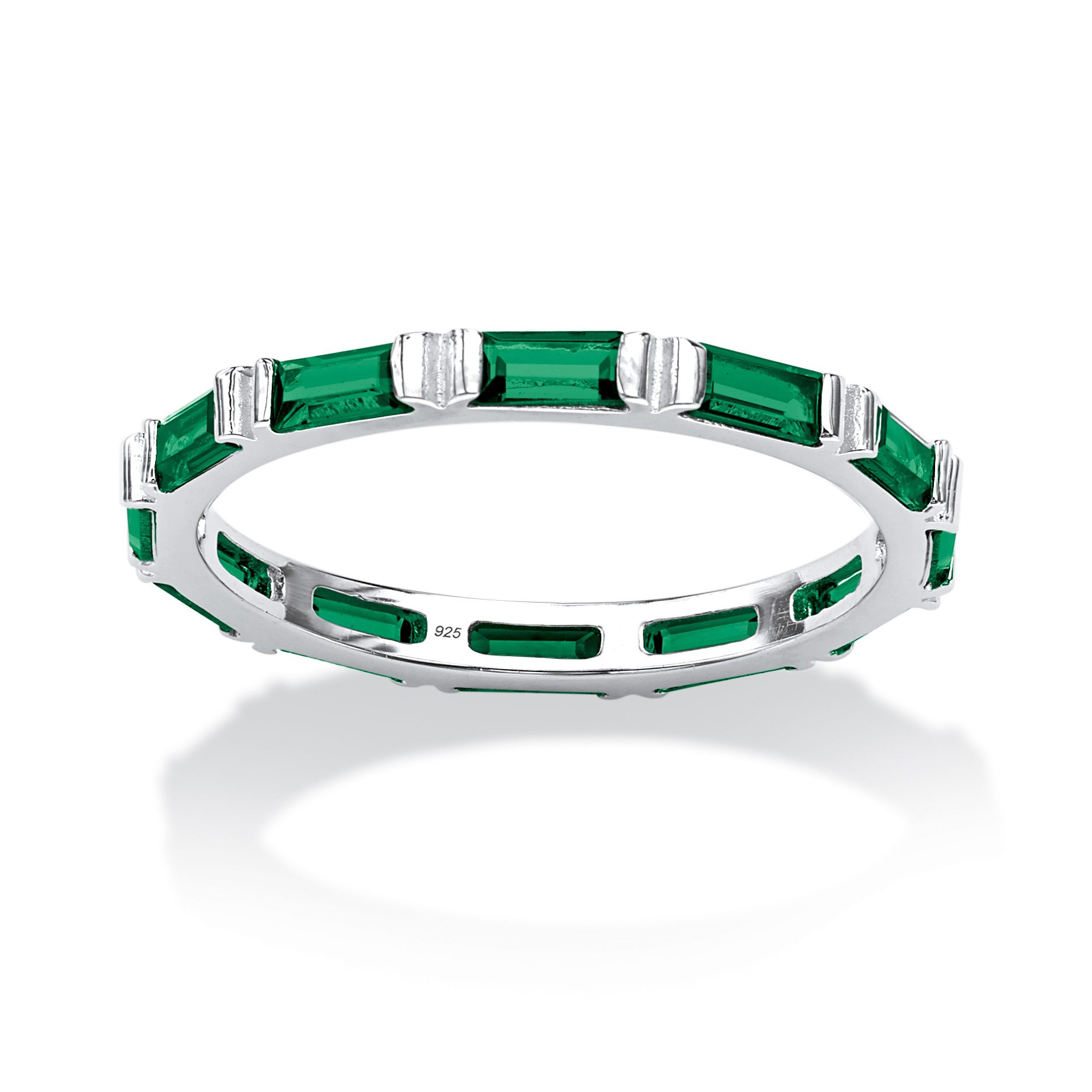 PalmBeach Jewelry Baguette Simulated Birthstone Stackable Eternity Band in .925 Sterling Silver- May- Simulated Emerald