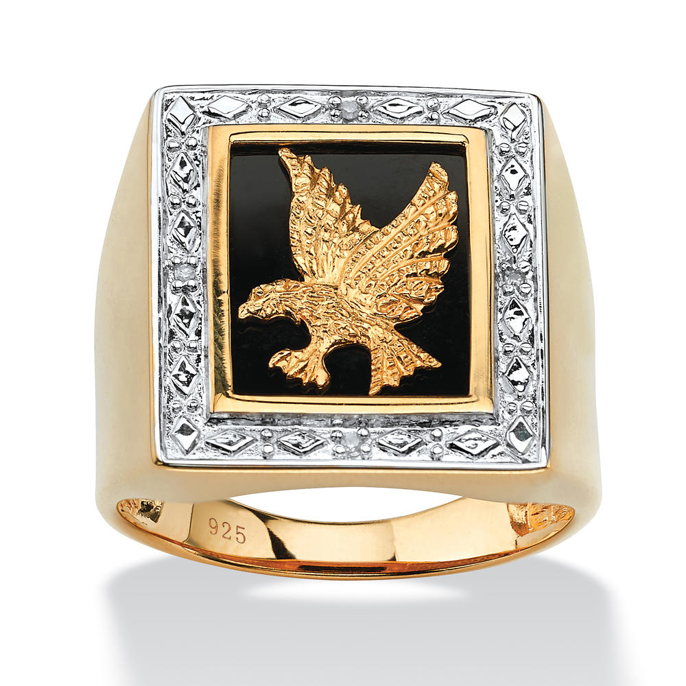 PalmBeach Jewelry Men's Black Onyx and Diamond Accent Eagle Ring in 14k Gold-plated Sterling Silver
