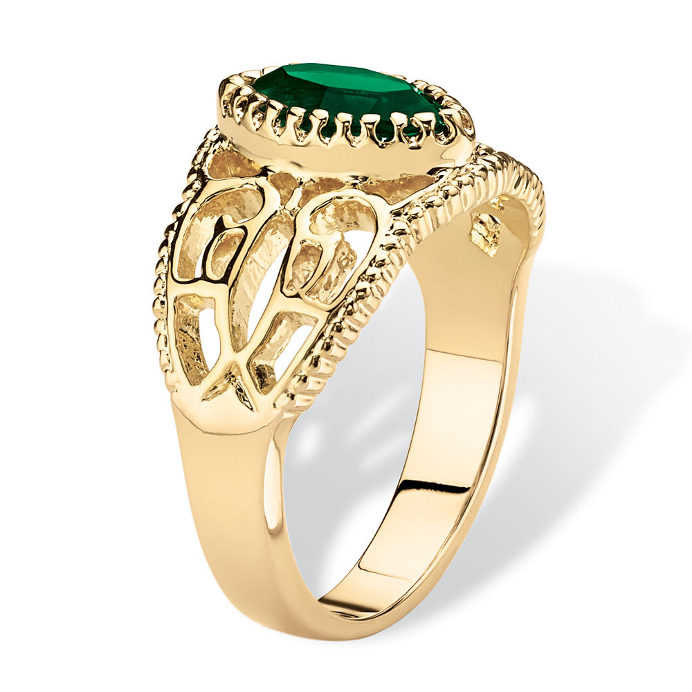 PalmBeach Jewelry Marquise-Cut Simulated Birthstone Filigree Ring in Gold-Plated Finish- May- Simulated Emerald