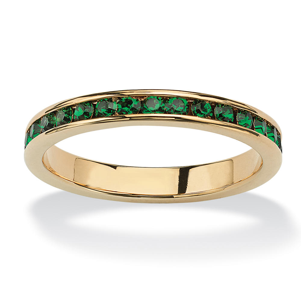 PalmBeach Jewelry Simulated Birthstone Stackable Eternity Band in Gold-Plated- May- Simulated Emerald