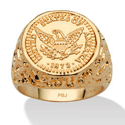 PalmBeach Jewelry Men's Gold-Plated American Eagle Coin Replica Nugget-Style Ring