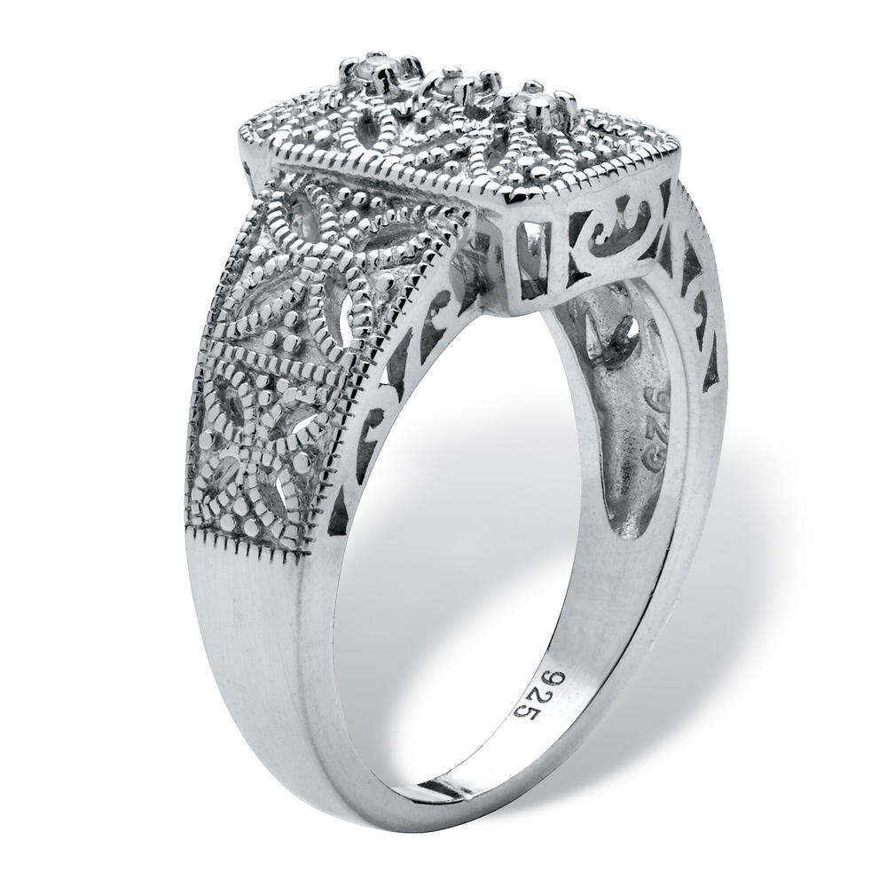 PalmBeach Jewelry Diamond Accent Vintage-Inspired Platinum-plated Sterling Silver Filigree Ring