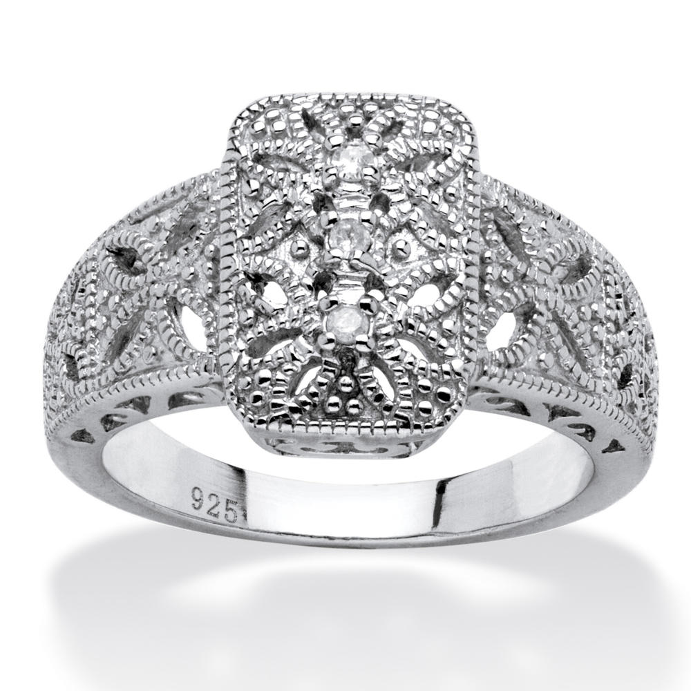 PalmBeach Jewelry Diamond Accent Vintage-Inspired Platinum-plated Sterling Silver Filigree Ring
