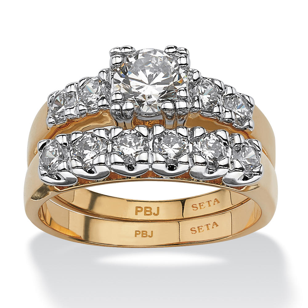 PalmBeach Jewelry 2 Piece 2.23 TCW Round Cubic Zirconia Bridal Ring Set in 18k Gold-Plated