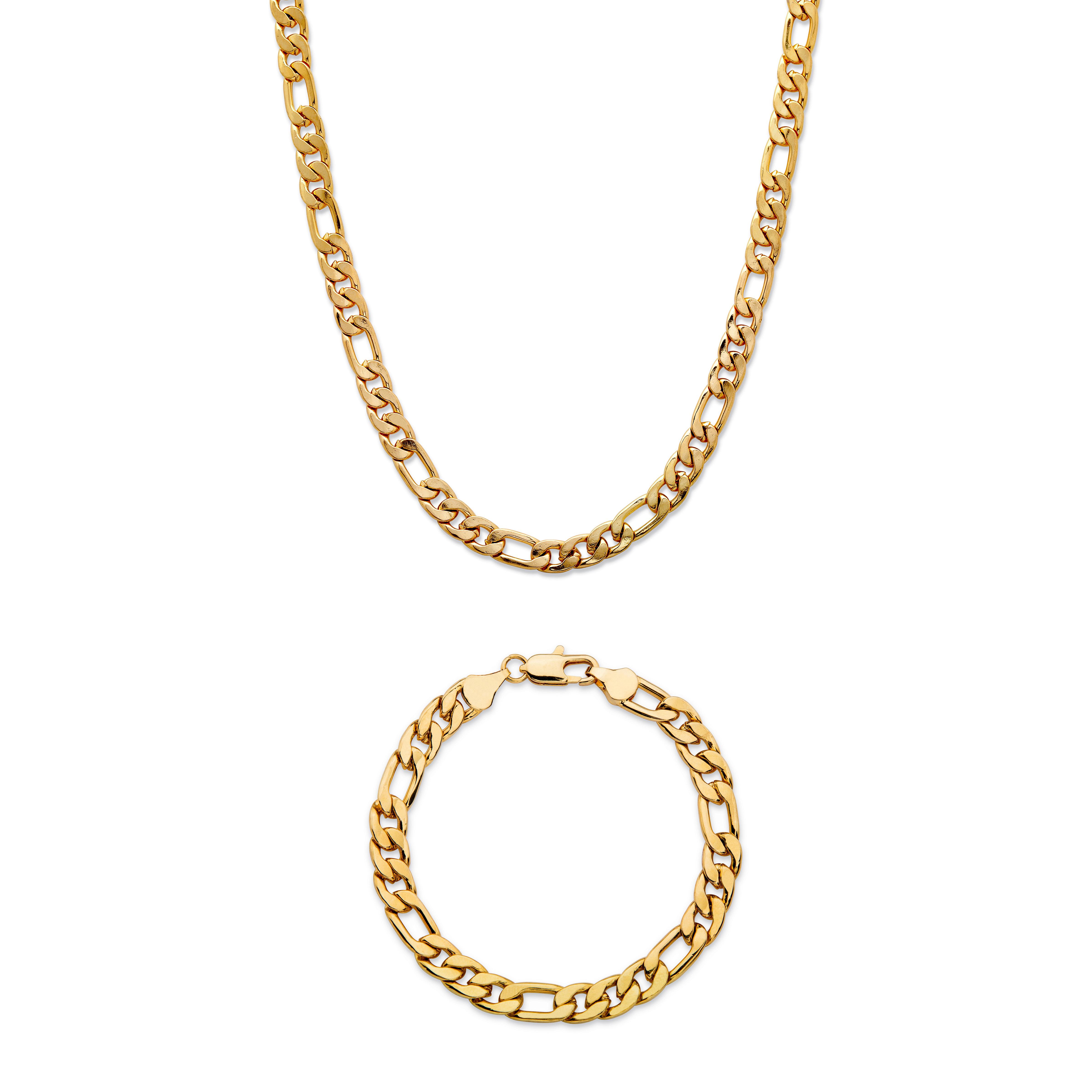 PalmBeach Jewelry Mens Figaro-Link 2-Piece Chain Necklace and Bracelet Set Gold Ion-Plated 22" 8" (6.5mm)