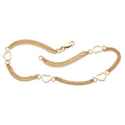 PalmBeach Jewelry Open Heart Station Triple-Strand Ankle Bracelet in 14k Yellow Gold-plated Sterling Silver 10"