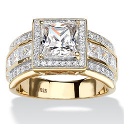 PalmBeach Jewelry 2.92 TCW Princess-Cut Cubic Zirconia Halo Engagement Ring in 18k Gold-plated Sterling Silver