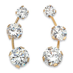 PalmBeach Jewelry 1.70 TCW Round White Cubic Zirconia 3-Stone Ear Climber Earrings in Solid 10k Yellow Gold