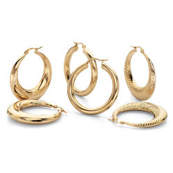 PalmBeach Jewelry 3-Pair Set of Hoop Earrings in Gold Ion-Plated Stainless Steel (1")