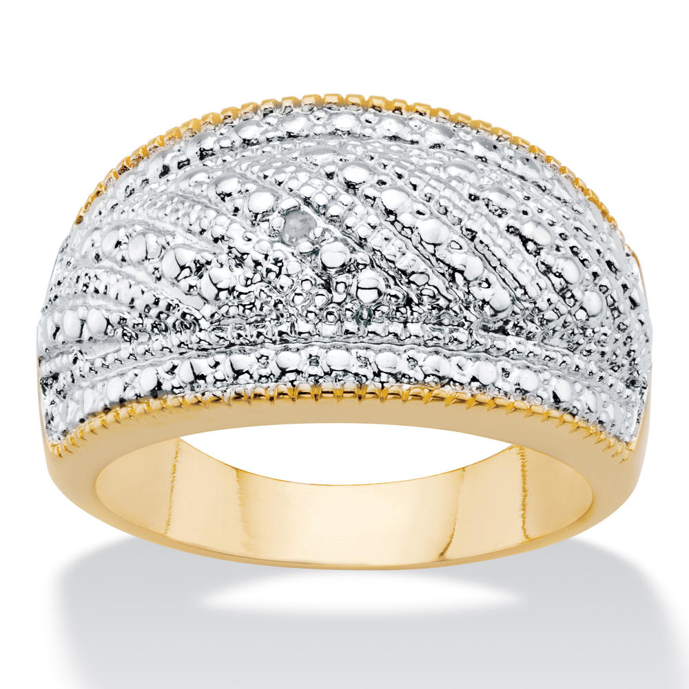 PalmBeach Jewelry Round Diamond Accent Two-Tone Gold-Plated Stippled Dome Ring