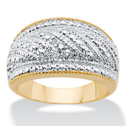 PalmBeach Jewelry Round Diamond Accent Two-Tone Gold-Plated Stippled Dome Ring
