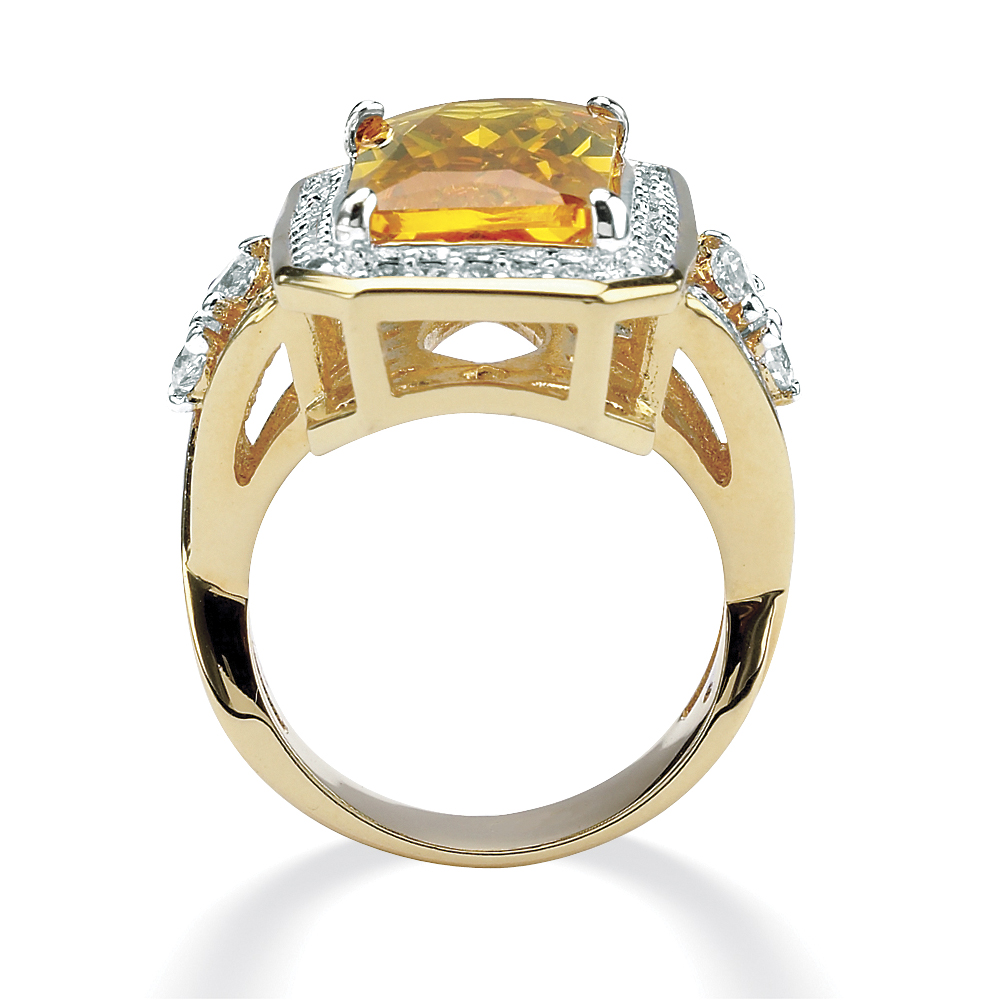 PalmBeach Jewelry 19.52 TCW Emerald-Cut Canary Yellow Cubic Zirconia Cocktail Ring Yellow Gold-Plated