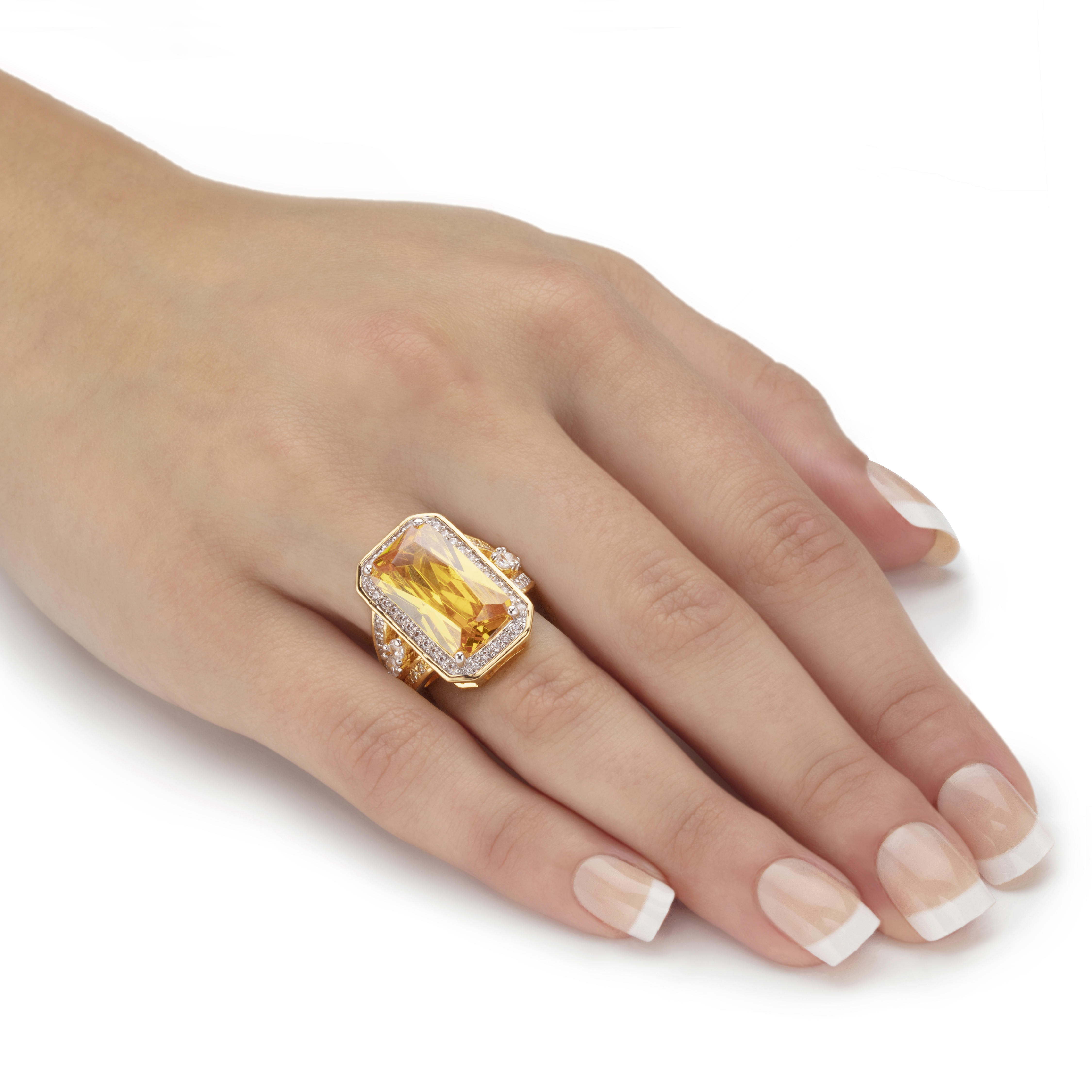 PalmBeach Jewelry 19.52 TCW Emerald-Cut Canary Yellow Cubic Zirconia Cocktail Ring Yellow Gold-Plated