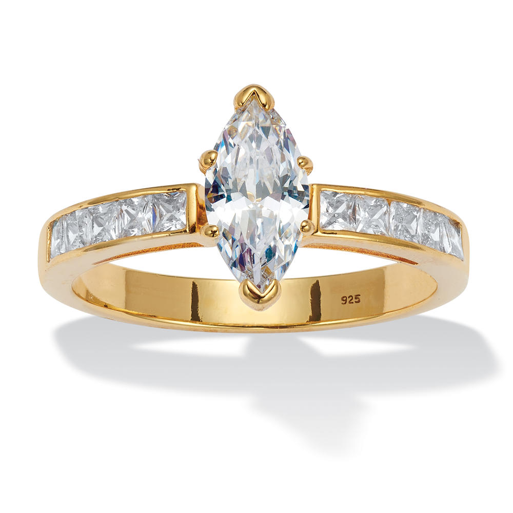 PalmBeach Jewelry 1.4 TCW Marquise With Baguettes Cubic Zirconia 14k Yellow Gold-Plated Sterling Silver Engagement Ring