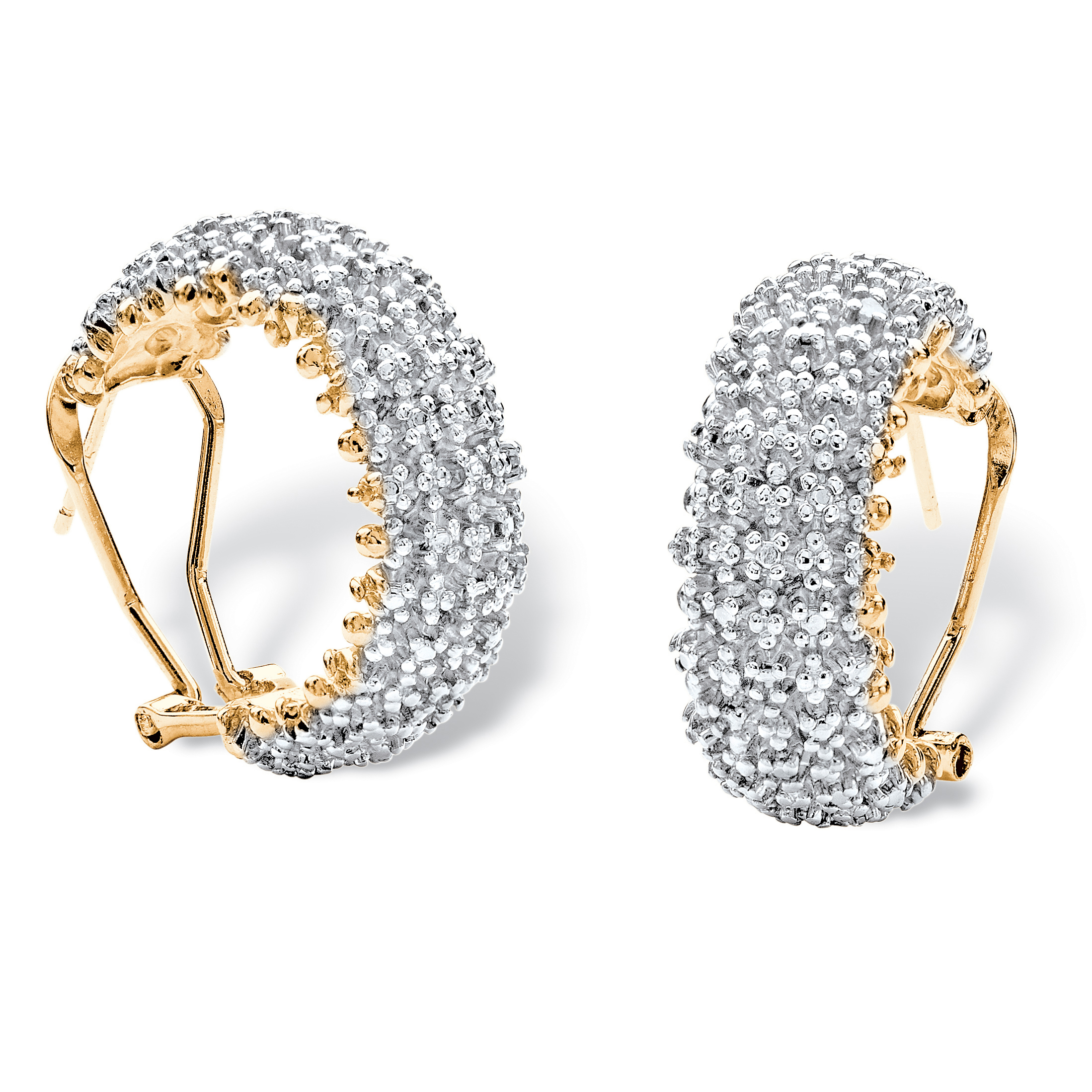 PalmBeach Jewelry 1/10 TCW Diamond Cluster Semi-Hoop Earrings Yellow Gold-Plated (1")