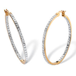PalmBeach Jewelry Diamond Accent Inside-Out Two-Tone Hoop Earrings Yellow Gold-Plated (1 1/2")