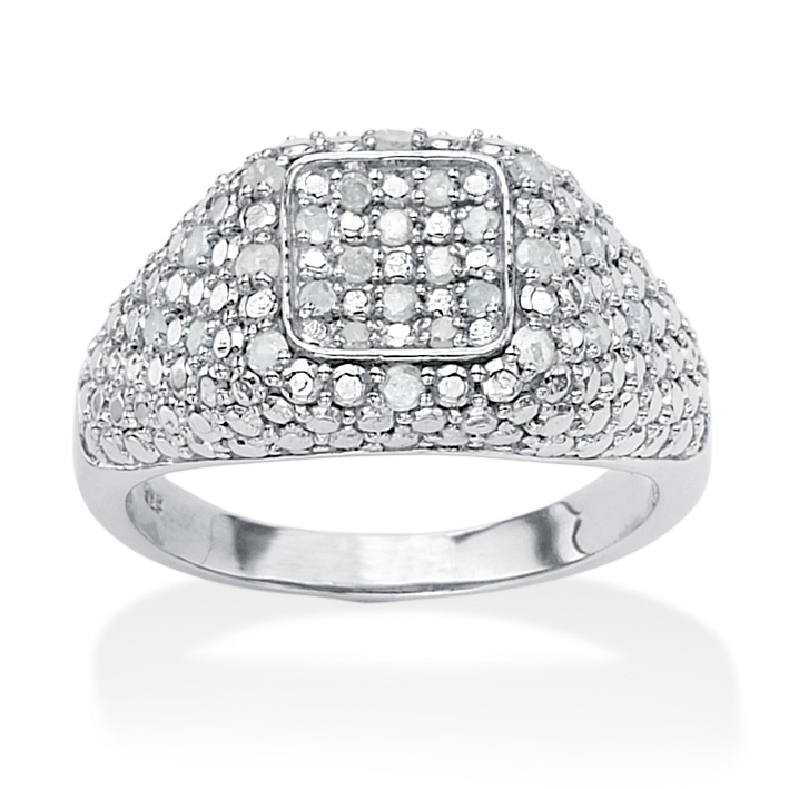 PalmBeach Jewelry 1/3 CT TW Platinum over Sterling Silver Ice Diamond Concave-Dome Ring