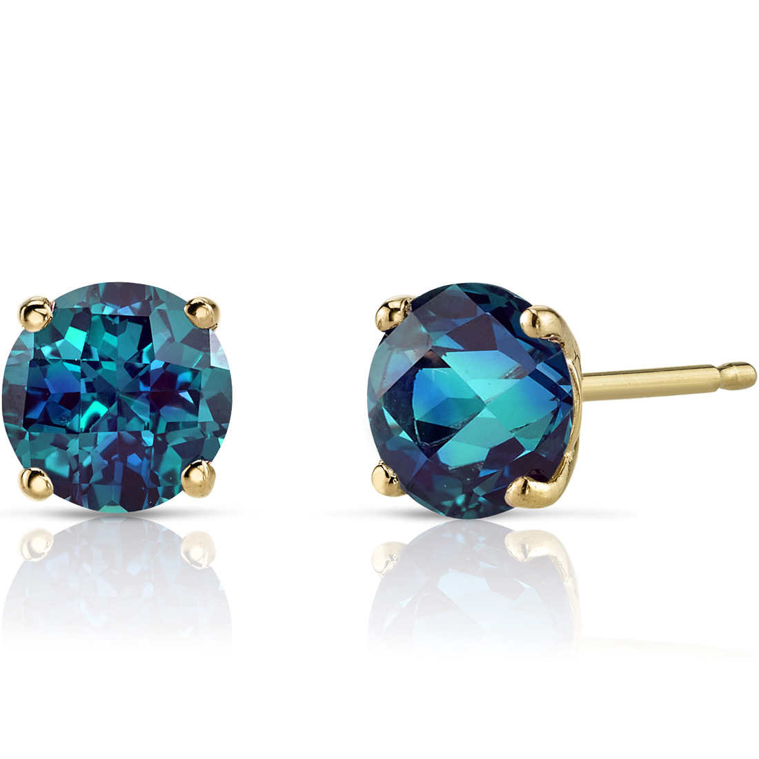 Earrings Alexandrite Sears Peora 14k Yellow Gold Round Cut 2 00 Carats Created Alexandrite Stud Earrings