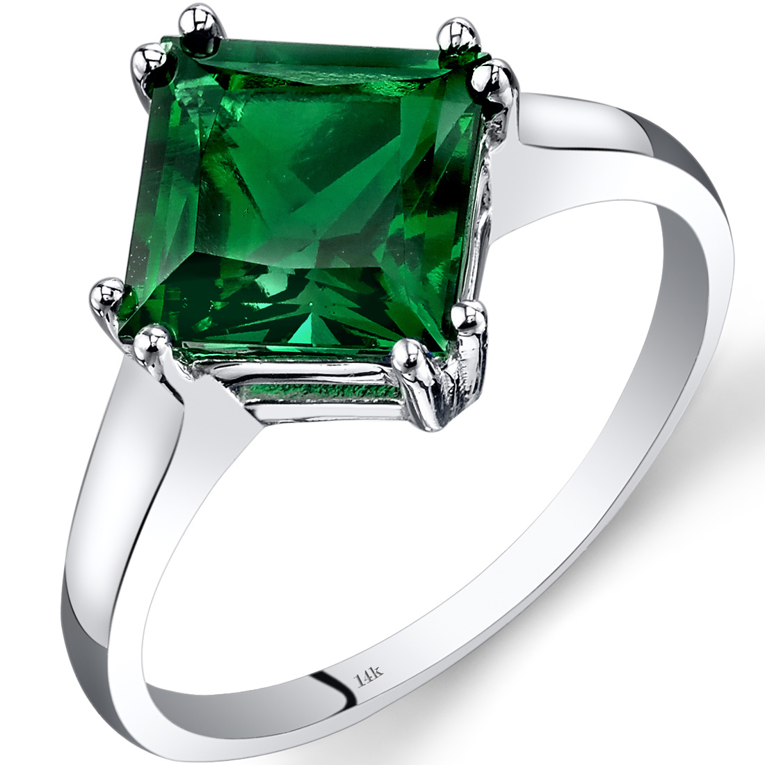 Peora 14K White Gold Created Emerald Princess Cut Ring 2.00 Carats