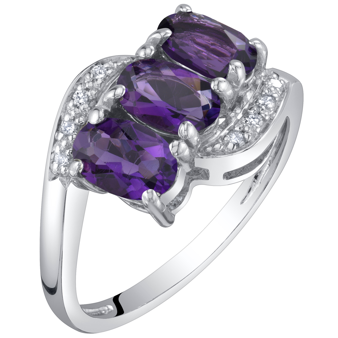 Bridal Sets Amethyst Sears Peora 14k White Gold Genuine Amethyst And Diamond Three Stone Anniversary Ring 1 25 Carats Oval Shape