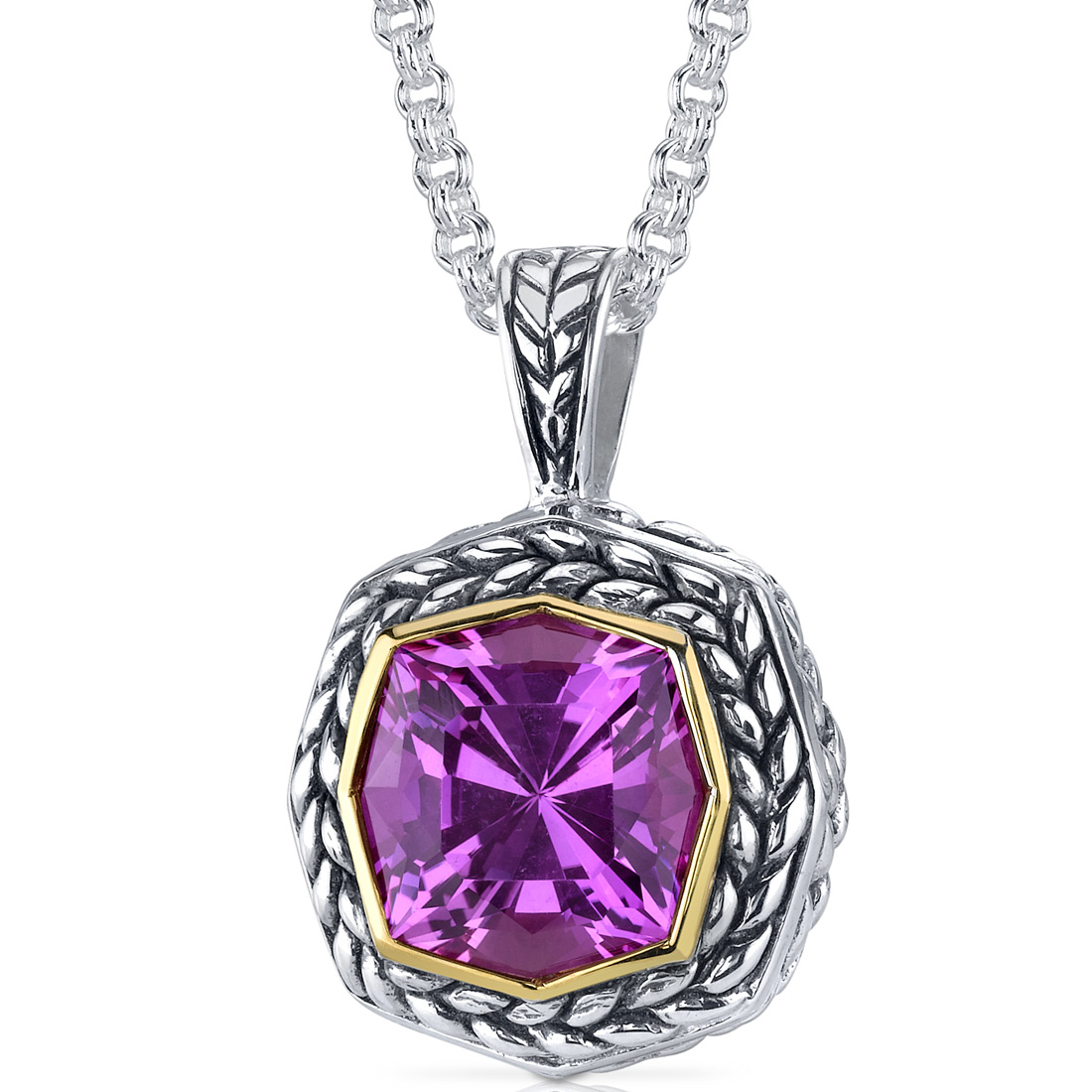 peora Octagon Cut 9.50 carat Pink Sapphire Sterling Silver Antique Style Pendant