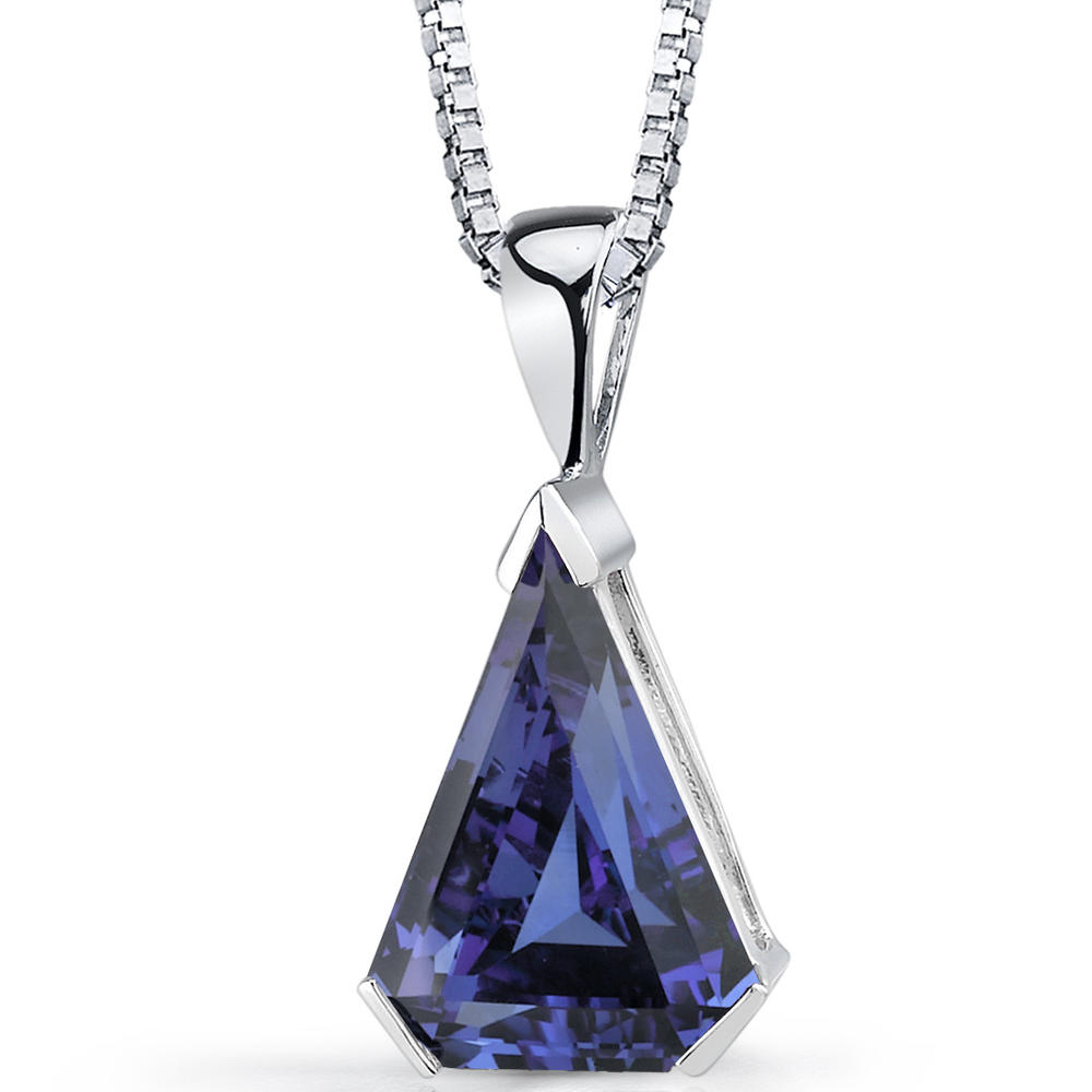 peora Chevron Cut 6.75 carats Alexandrite Sterling Silver Pendant with 18 inch Silver Necklace