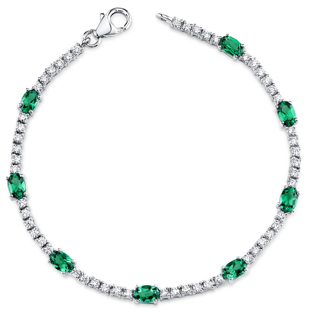 peora Simulated Emerald Bracelet Sterling Silver Oval Shape CZ Accent
