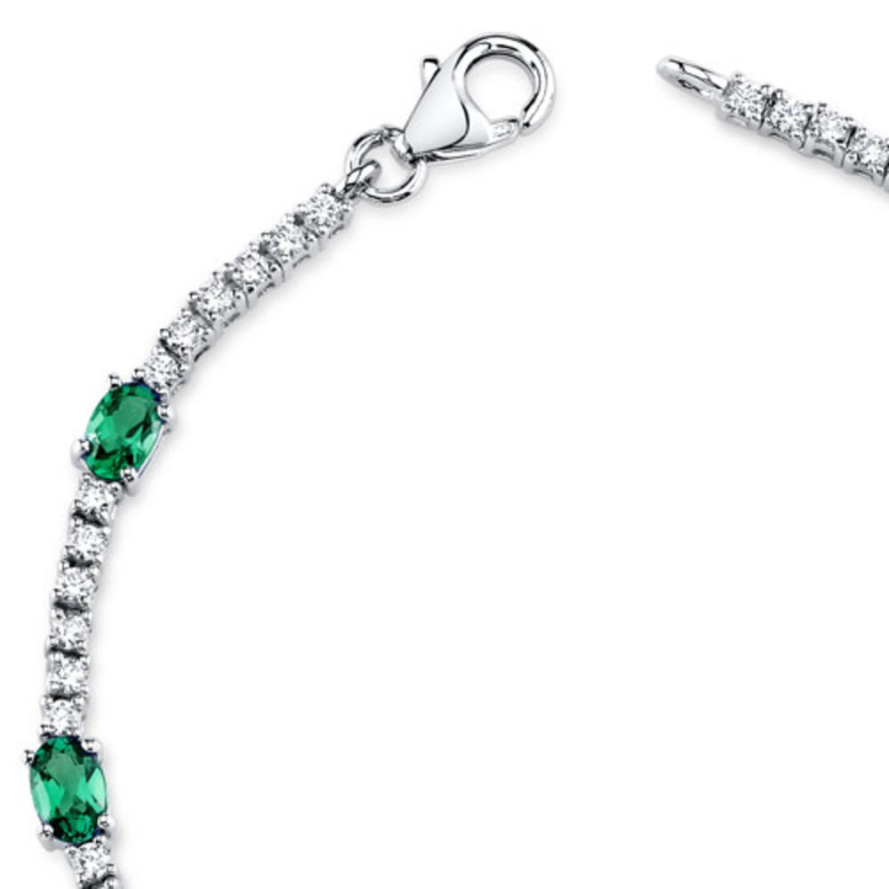 peora Simulated Emerald Bracelet Sterling Silver Oval Shape CZ Accent
